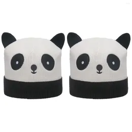 Berets 2 Count Panda Sleeve Cap Animal Hats For Adults Knitted Women Cute Wool Warm Acrylic Thread Miss