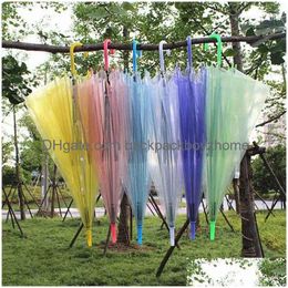 Umbrellas Clear Transparent Rain Umbrella Pvc Dome Bubble Sun Shade Long Handle Straight Stick 90Pcs Drop Delivery Home Garden House Dh1Ch