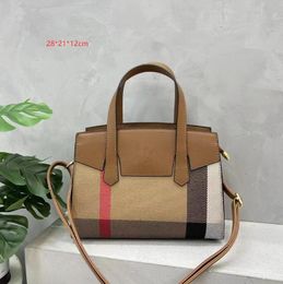 Canvas Shopper Bag Large Capacity Tote Bags Women Shoulder Handbag Pocket Leather Patchwork Lady handbags purse horseferry plaid Tote bag New