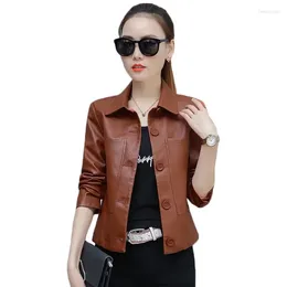 Women's Leather Jacket Women Caramel 3XL 4XL Plus Size Short Slim PU Coat 2024 Spring Autumn Korean Fashion Chic Moto Clothing