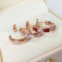 8oe8 Designer Luxury Jewellery Bvlger B-home Stud Snake Bone 925 Sterling Silver Plated 18k Rose Gold Snake Natural White Fritillaria Red Agate Earrings Female