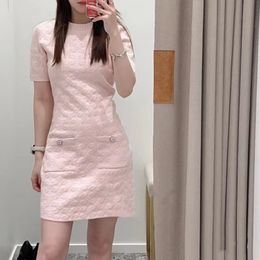 Maje Pink Embossed Sweet Short Sleeve Knitted Dress For Women