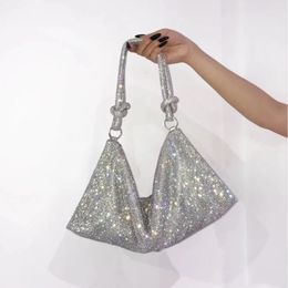 Luxury Designer Hobo Shoulder Bag Handle Shining Rhinestone Night Club Bag Wallet Crystal Wallet Handbag 240106