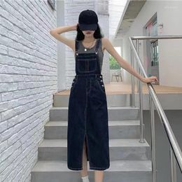 Casual Dresses S-5xl Women Denim Overall Dress Korean Style Plus Sized High Waist Slit Strap Vestidos Mid Length Suspender Jean