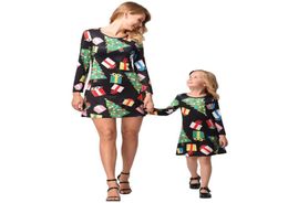 Popular Christmas Kids Clothing Dresses Family Matching Outfits 2018 Printing Long Sleeve Matching Clothes Mom And Daughter Dress1094306