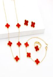 Ladies Clover Charm Bracelets Necklace Earring Ring Set for Women2053760