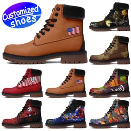 Customised shoes Fashion Boots star high top leather boots Christmas diy Boots Retro casual shoes women men Boots outdoor sneaker green black big size eur 35-48