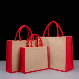 Waterproof and environmentally friendly jute cloth handbag red women's environmentally friendly tote portable shopping bag 240106