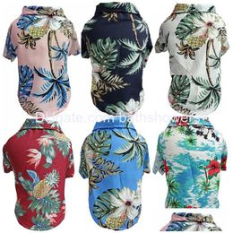 Dog Apparel Pet Summer T-Shirts Hawaii Style Floral Hawaiian Sublimation Printed Shirt Breathable Cool Clothes Beach Seaside Puppy S Dhp3F