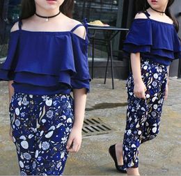 Teenager girl clothes summer Kids Fashion Tops Floral Pants Two Piece Set Children Suit Girls Outfits 7 8 9 10 11 12 13 14 Years T1029063