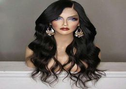 Cheap Black Body Wave Synthetic Lace Front Wig 180 Density Heat Resistant wavy wig with baby hair side part Wigs For Black Women1263567