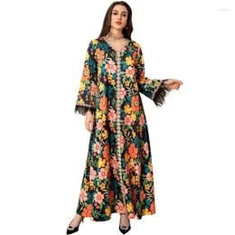 Ethnic Clothing Eid Arab Muslim Party Dress For Women Abaya Feather Print Jalabiya Long Dresses Morocco Kaftan Vestidos Dubai Ramadan Gown