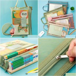 Storage Baskets 1Pcs Mesh Zipper A4 Stationery Organiser Bag Book File Folders Pencil Case Bags Cosmetic Makeup Drop Delivery Home G Dh5Mm