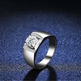 Band Rings Luxury Platinum PT950 Full Moissanite Diamond Rings for Men Finished Solid Atmosphere Boss Men's Ring Diamond Ring JewelryL240105