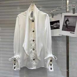Women's Blouses 2024 Spring Classic Style Satin Tie Strap Cuff Elegant Shirt For Women Long Sleeve White Blouse Temperament Top Blusas