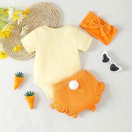 Clothing Sets Born Infant Baby Girls Easter Short Sleeve Romper Letter Printing Bodysuit Shorts Headband Summer Outfits Set