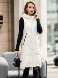 Oversized Cotton Vests Sleeveless Coat Women Autumn Winter Hooded Waistcoat Puffer Parkas Long Warm Down Cotton Outwear 240106