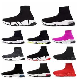 Designer casual sock shoes pairs 1.0 men women Graffiti White Black Red Beige Pink Clear Sole Lace-up Neon Yellow socks speed runner trainers flat platform sneakers