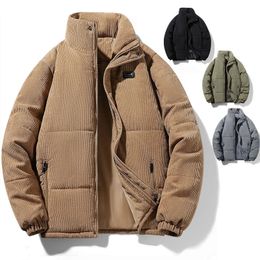 Mens Winter Jacket Coats Casual Corduroy Parkas for Men Solid Color Windproof Warm Bomber Jackets Thicken Outerwear 240106