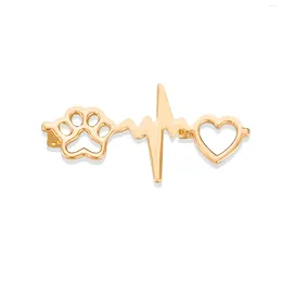 Brooches Cute Heart Paws Pet Brooch Pins Silver Plated ECG Veterinary Creative Jewellery Lapel Badges For Women Girls