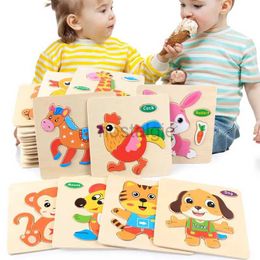 Intelligence toys Baby Toys 3D Wooden Puzzle Jigsaw for Children Cartoon Animal Puzzles Kids Early Educational Brain Teaser 24327
