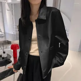 Women's Leather Spring Autumn Korean Chic Pu Biker Jacket Women Streetwear Bomber Lapel Single-breasted Loose Outerwear