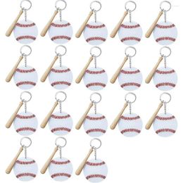 Keychains 18pcs/Set Key Chain Double-sided Clear Print Baseball Wooden Stick Metal DIY Mini Athletes Rewards Softball Keychain Kit