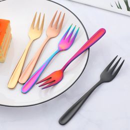 8 Pcs Table Dining Dessert Fruit Fork 18/10 Stainless Steel Food Picks Children's Fork Cutlery Colourful Mirror Polished OEM 240106