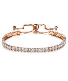 New Round Tennis Bracelet For Women Rose Gold Silver Color Cubic Zirconia Charm Bracelets Bangles Femme Wedding Jewelry1203309