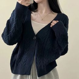 Women Buttons Up Cardigan Sweater Solid Long Sleeve Warm Coat Korean Style Outerwear Rib Vneck Knit Jacket Women Fall Winter 240105