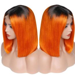 Bob 1BOrange Ombre human 134 lace front wigs Straight Baby Hair Pre plucked Natural hairline Bleach Knots Unprocessed Short 180d3500762