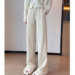 Women's Pants Winter Warm Padded Cashmere High Waist Casual Loose Drape Knitted Straight Wide-leg Elastic Leggings