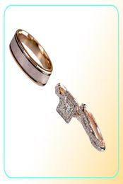 Gorgeous 3PcsSet Women Wedding Rings Mosaic CZ Two Tone Romantic Female Engagement Ring Fashion Jewelry2209820