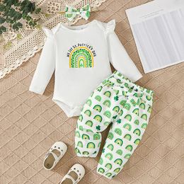 Clothing Sets St Patrick S Day Baby Girl Outfit Ruffle Long Sleeve Crewneck Romper Flare Clover Sweat Pants Cute Infant Clothes