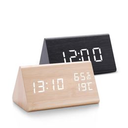 Digital Clock LED Wooden Alarm Clock Table Sound Control Electronic Clocks Desktop USBAAA Powered Desperadoes Home Table Decor 240106