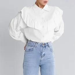 Women's Blouses French Elegant Ruffled Shirt For Women Temperament Commuting Versatile Solid Classic Black White Spring 2024