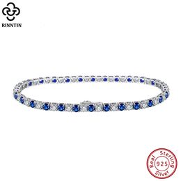 Rinntin 925 Sterling Silver Tennis Bracelet for Women m Clear Sapphire Cubic Zirconia Luxury Chain Jewellery SB137 240105