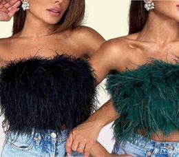 Women Tube Tops Sexy Shoulder y Feather Tank Top Female Summer Green Cropped Tops Lady New Party Club Vest 2022 Y2203043263574