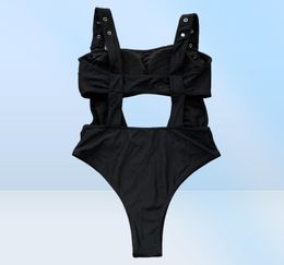 Women039s Swimwear Black One Piece Swimsuit Cut Out Badpak Fused Monokini Thong Nylon Spandex Swim Suit 2021 Summer Women Sexy8427807