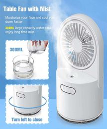 Two In One Humidifier Fan USB Rechargeable Desktop Air Cooler Personal Adjustable Cooling Fan With Night Light Water Mist5740859