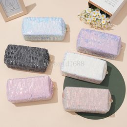 Women Sequin Glitter Cosmetic Bag Zipper Pouch Storage Makeup Bag Pearl Zipper Portable Large Bag