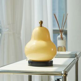 LED Cream Pear Table Lamp Bedroom Bedside Simple Living Room Charging Portable High-end Atmosphere Decoration Small Night Light 240105