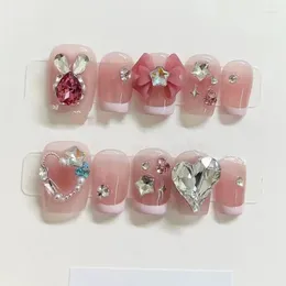 False Nails Misskitty Handmade Press-on Blush Love Beauty Wear Peach Heart Accessories Paste Bow