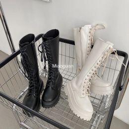 Boots Chunky Platform Pu Leather Knee High Boots Woman's Punk Increasing Long Female Lace Up Booties Mujer 2024 Zip Chelsea Women Shoe 231219