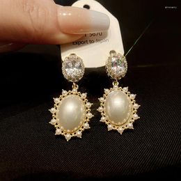 Dangle Earrings Women's Trendy Imitated Pearl Pendant Earring Luxury Cubic Zirconia Vintage Style Jewellery Exquisite Charm Jewelry