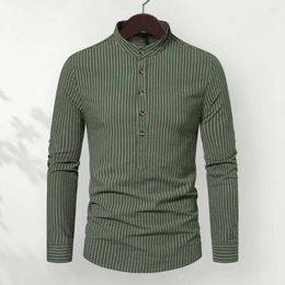 Men's Casual Shirts Striped Stand-up Collar Shirt Button-up Personalised Slim Fit Business With Stand Long For Fall