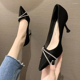 Dress Shoes Crystal Bowknot Woman Pumps Silk Slip On Sexy Pointed Toe Party Club Women Paillette Stiletto High Heels Tacones Mujer2024