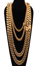 Top Quality Gold Stainless Steel Solid Clasp Cuban Link Chain 81014mm 18202430inches Heavy Long Necklace4775717