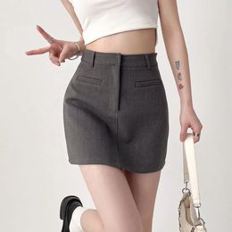 High Waist Mini Skirts Women Elegant Simple Office Ladies Allmatch Aline Suit Bag Hip Skirt Korean Style 240106
