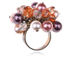 Band Rings Women Adjustable Vintage Bronze Fabricated Opal White Pearl Cluster Acrylic Beaded RingL240105